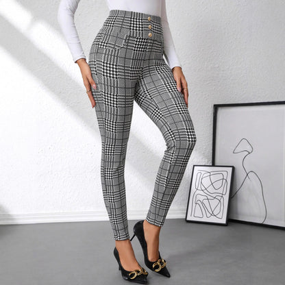Pantalon taille haute - imprimé à carreaux