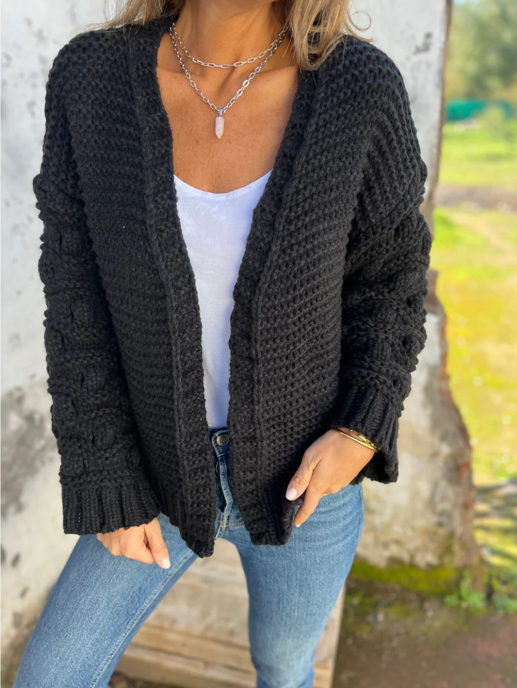 Cardigan de couleur unie pour femme, mode hiver