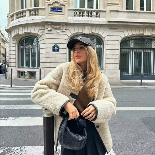 Manteau en peluche de fourrure tricolore