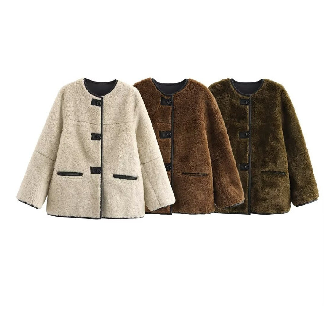 Manteau en peluche de fourrure tricolore