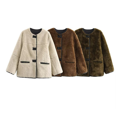 Manteau en peluche de fourrure tricolore