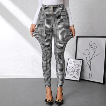Pantalon taille haute - imprimé à carreaux