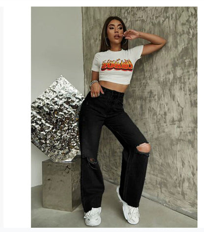 Pantalon ample à jambes larges déchirés pour femmes