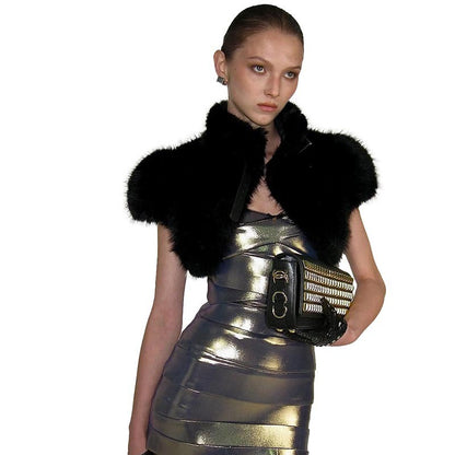 veste court fourrures sexy de couleur unie