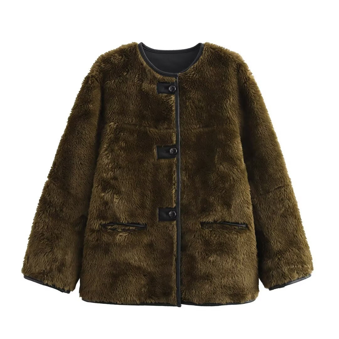 Manteau en peluche de fourrure tricolore