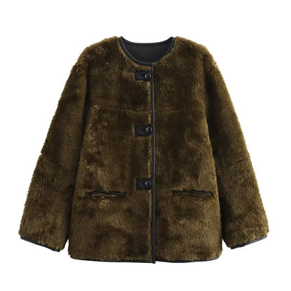 Manteau en peluche de fourrure tricolore