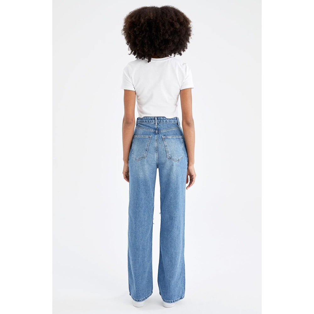 Pantalon ample à jambes larges déchirés pour femmes